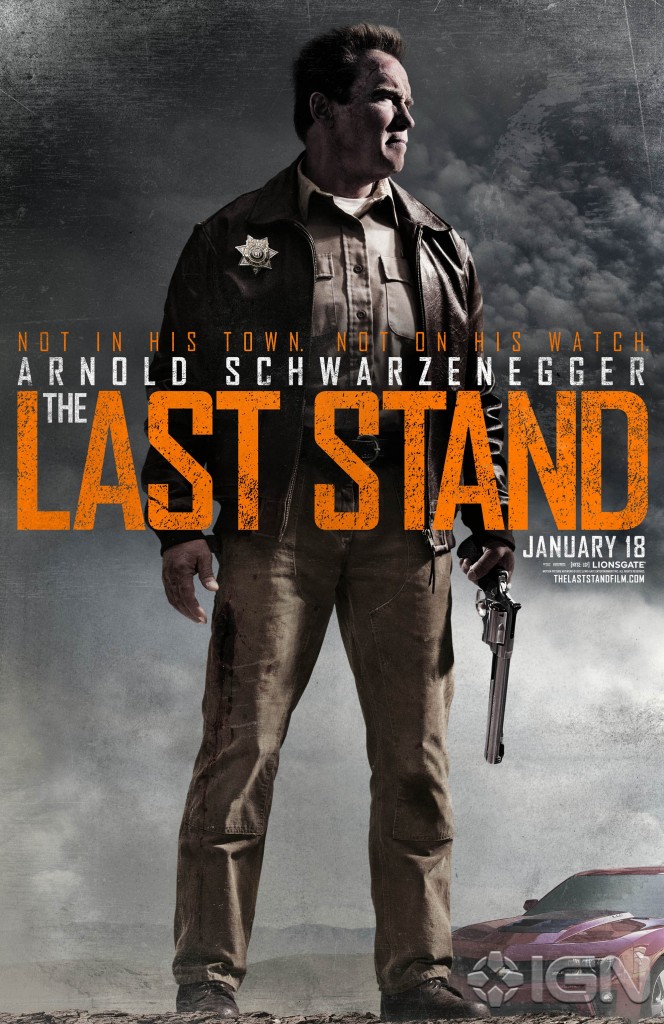 Hi resolution movie poster with ARnold in Sherriff's univorm with a big gun