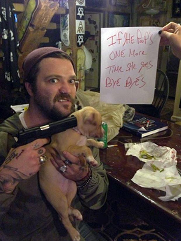 Bam Threatening Pooping Puppy With Gun