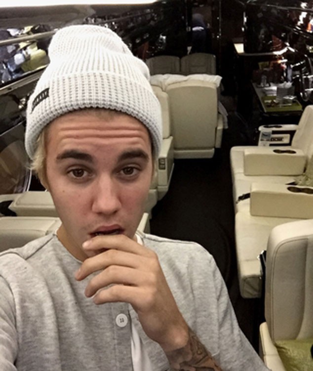 Justin Bieber selfie in new plane