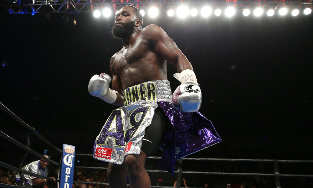 WASHINGTON, DC - APRIL 01: Adrien Broner celebrates after defeating Ashley Theophane (not pictured) by TKO in ninth round in their super lightweight championship bout at the DC Armory on April 1, 2016 in Washington, DC. (Photo by Patrick Smith/Getty Images) ORG XMIT: 606750477 ORIG FILE ID: 518634564