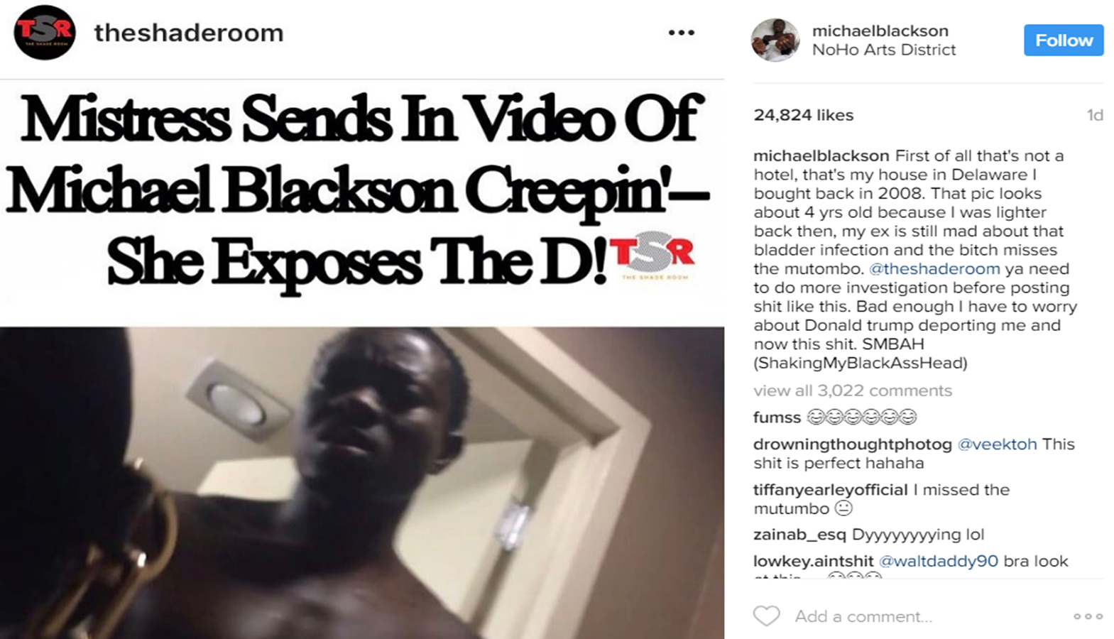 Here is a snippet of the headline and Michael Blackson’s hilarious reply. 